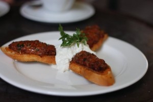 Absurdly tasty sausage crostini from Coppinger Row